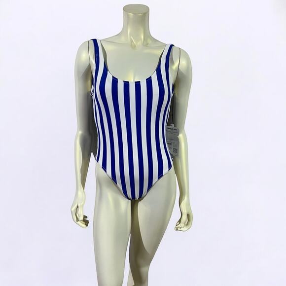 Blue and White Striped One-Piece Swimsuit Size XS - Picture 1 of 12